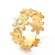 Ion Plating(IP) 304 Stainless Steel Sunflower Open Cuff Ring for Women, Real 18K Gold Plated, US Size 6 1/2(16.9mm)(RJEW-E063-08G)