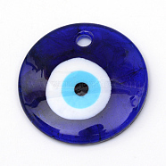 Handmade Evil Eye Lampwork Pendants, Dark Blue, 40x7.5mm, Hole: 4.5mm(LAMP-R134-40mm-01)