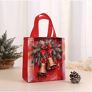 Rectangle Christmas No Woven Fabric Printed Tote Bags, Gift Storage Supplies, Christmas Bell, 21.7x10.8x23cm(ABAG-P015-03C)