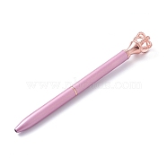 Rose Gold Big Crown Pen, Rhinestones Crystal Turn Retractable Black Ink Ballpoint Pen, Stylish Office Supplies, Pearl Pink, 14.15x0.85cm, Crown: 29x18.5mm(AJEW-K026-01B)
