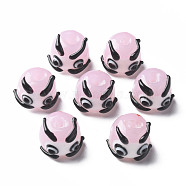 Handmade Lampwork Beads, Round with Cartoon Face, Pink, 12~13x14~16x14mm, Hole: 2mm(LAMP-T011-02C)