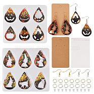 Pandahall 2Pcs 2 Style Halloween Teardrop Pendant Silicone Molds, with Brass Earring Hooks, Iron Jump Rings, Plastic Ear Nut, Paper Earring Card, for Earring Making, White, 84~103x95~109x5mm, Inner Diameter: 25~44x29~35mm, 1Pc/style(DIY-TA0004-99)