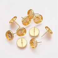 Brass Stud Earring Settings, Nickel Free, Golden, Tray: 10mm, 12x0.8mm(KK-H021-1G-NF)