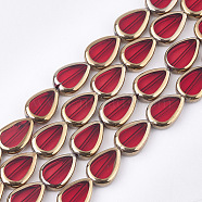Electroplate Glass Beads Strands, Edge Plated, Teardrop, Red, 16.5x11.5x5mm, Hole: 1mm, about 20pcs/strand, 12.9 inch(X-EGLA-S188-04E)
