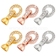 Elite 6Pcs 3 Colors Brass Micro Pave Clear Cubic Zirconia Fold Over Clasps, Ring, Mixed Color, Ring: 10x9x2.5mm, Clasp: 12x5.5mm, Inner Diameter: 4mm, 2pcs/color(KK-PH0006-64)