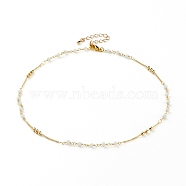 Faceted Glass Beaded Necklaces, with Brass Beads and Lobster Claw Clasps, Round, Real 18K Gold Plated, White, 15-5/8 inch(39.7cm)(NJEW-JN03278-03)
