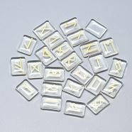 Spray Painted Glass Cabochons, Rectangle with Runes/Futhark/Futhorc, Clear, 19~20x14~15x4.5~6mm, 25pcs/set(G-T122-27C)
