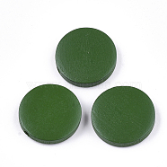 Painted Natural Wood Beads, Flat Round, Green, 19~20x4~5mm, Hole: 2mm(WOOD-S049-02C-04)