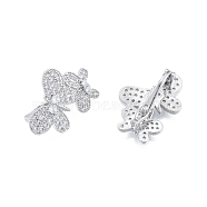 Brass Pave Clear Cubic Zirconia Twister Clasps, Butterfly, Real Platinum Plated, 23x17.5x10mm, Hole: 1.2mm(KK-A165-06P)