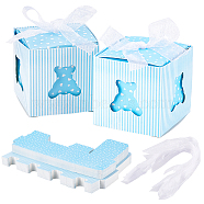Elite Paper Gift Box, with Ribbon, Folding Boxes with Bear Pattern, Wedding Decoration, Light Sky Blue, Finished Product: 5x5x5cm(CON-PH0002-27A)