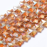 Electroplate Glass Beads Strands, Full Rainbow Plated, Faceted, Star, Dark Orange, 13x13.5x7.5mm, Hole: 1mm, about 25pcs/strand, 10.6 inch(27cm)(EGLA-F131-FR04)