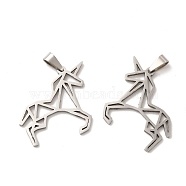 201 Stainless Steel Pendants, Unicorn Charm, Stainless Steel Color, 26x32x1.5mm, Hole: 6.5x3mm(STAS-K251-051P)