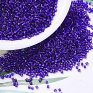 MIYUKI Delica Beads, Cylinder, Japanese Seed Beads, 11/0, (DB0610) Dyed Silver Lined Dark Violet, 1.3x1.6mm, Hole: 0.8mm, about 10000pcs/bag, 50g/bag(SEED-X0054-DB0610)