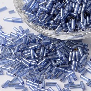 Silver Lined Glass Bugle Beads, Round Hole, Cornflower Blue, 6~7x1.5~2mm, Hole: 0.5mm, about 12500pcs/bag(SEED-K001-A07-1)
