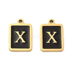 304 Stainless Steel Pendants, with Enamel, Rectangle with Letter Charm, Golden, Letter X, 17.5x12x1.5mm, Hole: 1.5mm(STAS-K265-11G-X)