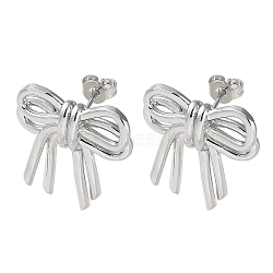 Bowknot Rack Plating Brass Stud Earrings for Women, Long-Lasting Plated, Lead Free & Cadmium Free, Platinum, 21x21mm(EJEW-A045-02P)