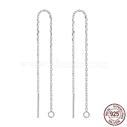 925 Sterling Silver Ear Stud Findings, with 925 Stamp, Ear Thread, with Cable Chain, Silver, 99x0.8mm, Hole: 1mm, Pin: 0.8mm(STER-I014-04S)