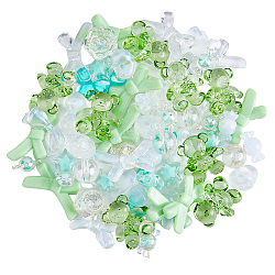 144Pcs 18 Style Acrylic Beads, Flower & Heart & Bowknot & Candy & Square & Star & Bear, Light Green, 8~26.5x8~34x3~14mm, 8Pcs/style(FIND-FH0006-48)