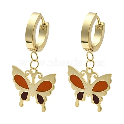 304 Stainless Steel Hoop Earrings, with Enamel, Jewely for Women, Butterfly, Red, Real 18K Gold Plated, 35x18mm(EJEW-K290-03G)