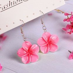 Flower Resin Dangle Earrings, with Steel Pins, Platinum, Hot Pink, 50x24mm(FS-WG2DDFE-09)