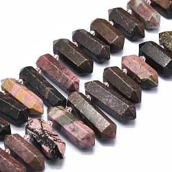 Natural Rhodonite Beads Strands, Faceted, Double Terminated Pointed/Bullet, 25~63x13~16x11~13.5mm, Hole: 1.6mm, about 21~22pcs/strand, 15.55 inch(39.5cm)(G-F715-051)