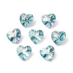 Faceted Glass Charms, Heart, Back Plated, Light Blue, 14x14x7.5mm, Hole: 1.4mm(X-RGLA-L026-B10)