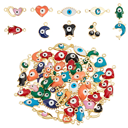 DIY Evil Eye Jewelry Making Finding Kit, Including Brass Enamel Charms & Connector Charms, Real 18K Gold Plated, Horse Eye & Fish & Cherry & Lip & Heart, Mixed Color, 5.5~16x6~16x3~3.5mm, Hole: 1.2~1.4mm, 60Pcs/box(KK-NB0003-01)