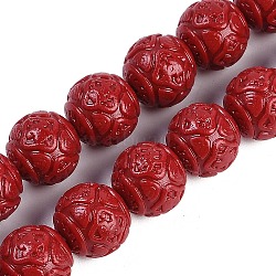 Synthetic Coral Carved Beads Strands, Dyed, Round, Red, 10mm, Hole: 1.2mm, about 36pcs/strand, 13.78''(35cm)(CORA-M001-16)