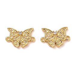 Brass Micro Pave Clear Cubic Zirconia Links Connectors, Long-Lasting Plated, Butterfly, Real 18K Gold Plated, 12x17.5x3.5mm, Hole: 1.4mm(KK-G399-17)