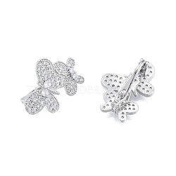 Brass Pave Clear Cubic Zirconia Twister Clasps, Butterfly, Real Platinum Plated, 23x17.5x10mm, Hole: 1.2mm(KK-A165-06P)