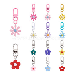 Biyun 12Pcs 12 Colors Resin/Acrylic Pendants Keychains, with Iron Findings, for Earphone, Keychains Decoration, Flower, Mixed Color, 6.25~7.15cm, 1pc/style(KEYC-BY0001-01)