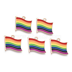 Rainbow Color Pride Flag Alloy Enamel Pendants, Light Gold, Colorful, 20.2x19.5x1.4mm, Hole: 2mm(X-ENAM-K067-10)