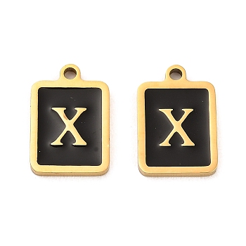 304 Stainless Steel Pendants, with Enamel, Rectangle with Letter Charm, Golden, Letter X, 17.5x12x1.5mm, Hole: 1.5mm