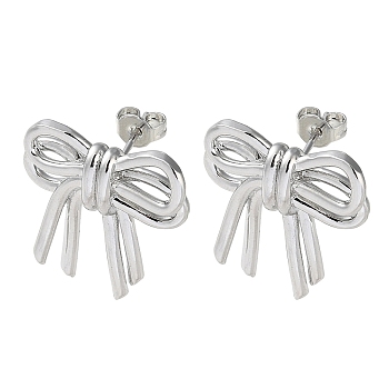 Bowknot Rack Plating Brass Stud Earrings for Women, Long-Lasting Plated, Lead Free & Cadmium Free, Platinum, 21x21mm