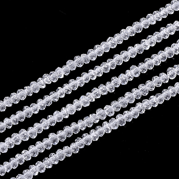 Glass Beads Strands, Faceted, Rondelle, Clear, 2~2.5x1~1.5mm, Hole: 0.5mm, about 165~170pcs/strand, 11.81 inch~12.20 inch(30~31cm)