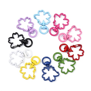 Spray Painted Alloy Swivel Snap Hooks Clasps, Cadmium Free & Nickel Free & Lead Free, Flower, Mixed Color, 34~35.5x24.5x6mm, Hole: 5x9mm