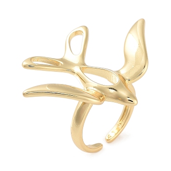 Brass Bird Open Cuff Ring for Women, Real 18K Gold Plated, Adjustable