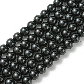 Eco-Friendly Dyed Glass Pearl Round Beads Strands, Grade A, Cotton Cord Threaded, Black, 8mm, Hole: 0.7~1.1mm, about 52pcs/strand, 15 inch