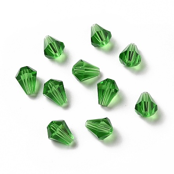 Glass Imitation Austrian Crystal Beads, Faceted, Diamond, Green, 10x9mm, Hole: 1mm