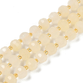 Natural Dyed White Jade Beads Strands, Faceted, Rondelle, with Seed Beads, Old Lace, 7.5~8x6.5mm, Hole: 1.4mm, about 45~46pcs/strand, 15.75''(40cm)