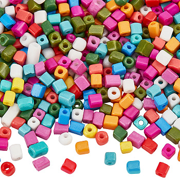 2000Pcs Opaque Colour Glass Seed Beads, Cube, Round Hole, Mixed Color, 3~7x3~4x3~4mm, Hole: 0.5mm