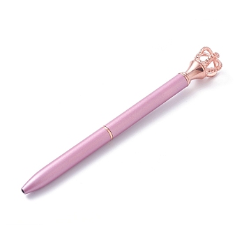 Rose Gold Big Crown Pen, Rhinestones Crystal Turn Retractable Black Ink Ballpoint Pen, Stylish Office Supplies, Pearl Pink, 14.15x0.85cm, Crown: 29x18.5mm