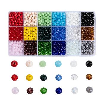 Glass Beads, Faceted, Rondelle, Mixed Color, 6x5mm, Hole: 1mm, 18 colors, 50pcs/color, 900pcs/box