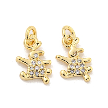 Brass Micro Pave Clear Cubic Zirconia Charms, Rabbit, Golden, 12x7.5x1.5mm, Hole: 2.5mm