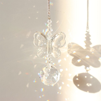 Glass Pendant Decorations,  for Home Bedroom Hanging Decorations, Butterfly, Clear, 300x35mm