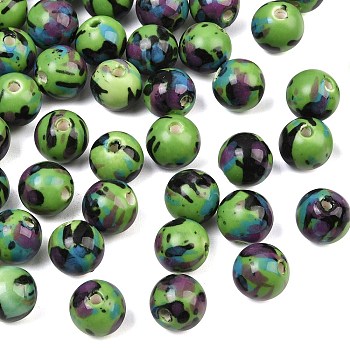 Glazed Porcelain Beads, Glossy Ceramic Beads, Round, Yellow Green, 12mm, Hole: 2mm