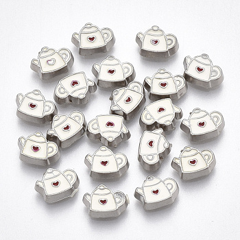 Alloy Enamel Cabochons, Fit Floating Locket Charms, Kettle, White, Platinum, 5.5x7.5x2mm
