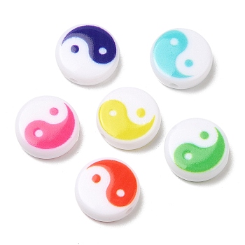 Printed Opaque Acrylic Beads, Yin-yang, Mixed Color, 11x4mm, Hole: 1.5mm