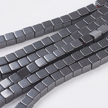 Non-magnetic Synthetic Hematite Beads Strands, Square, Black, Size: about 3mm wide, 3mm long, hole: 1mm, about 122pcs/strand