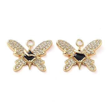 Rack Plating Brass Micro Pave Cubic Zirconia Pendants, Long-Lasting Plated, Cadmium Free & Lead Free, Butterfly, Real 18K Gold Plated, 17x21.5x5mm, Hole: 2mm
